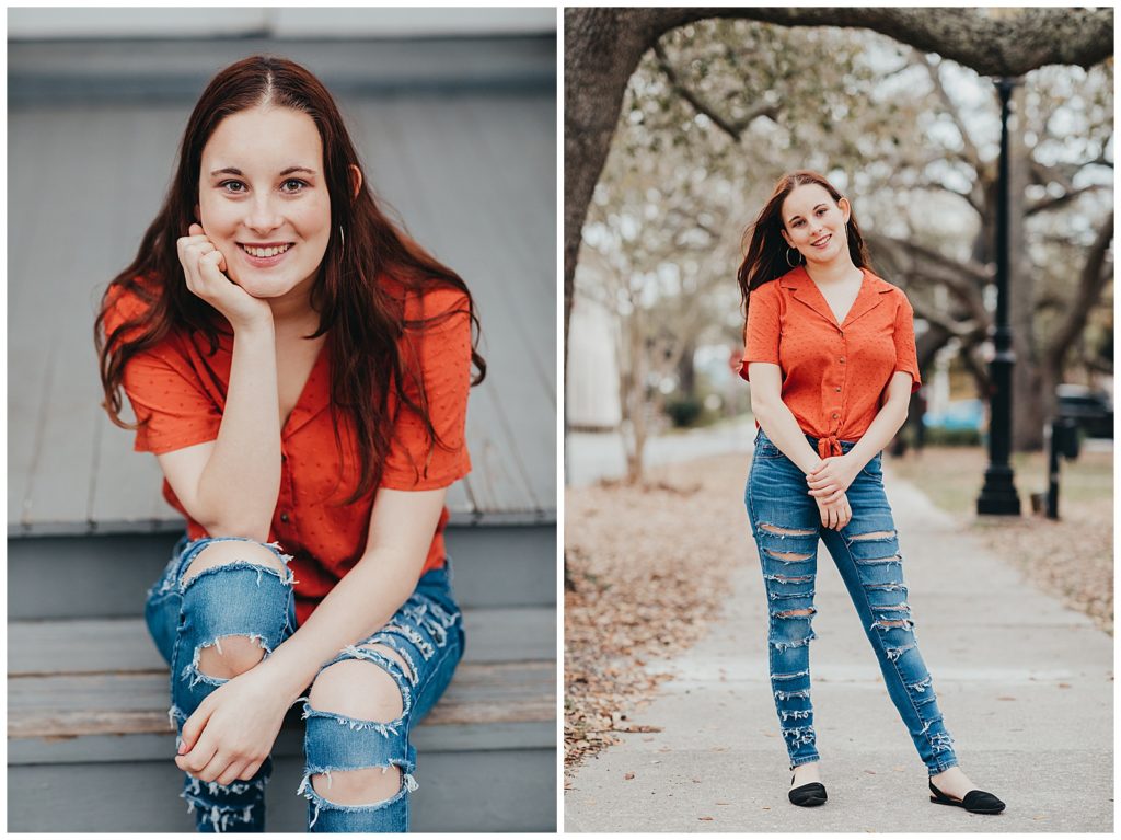 Senior girl posing during pensacola photography session near downtown Pensacola.