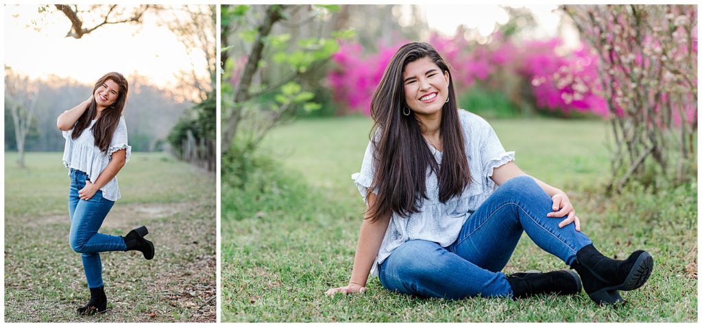 Spring photo session in Pensacola, FL with azaleas blooming. Pensacola Senior Photographer