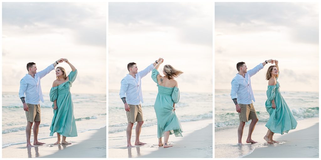 Couple dancing on the beach. Pensacola Beach Photographers - Jennifer Beal Photography engagement session