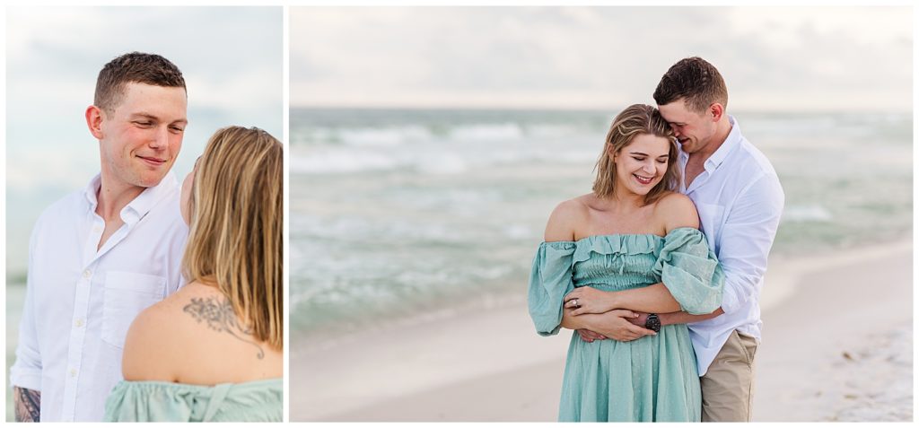 Couple hugging during photography session on Pensacola Beach by Jennifer Beal Photography