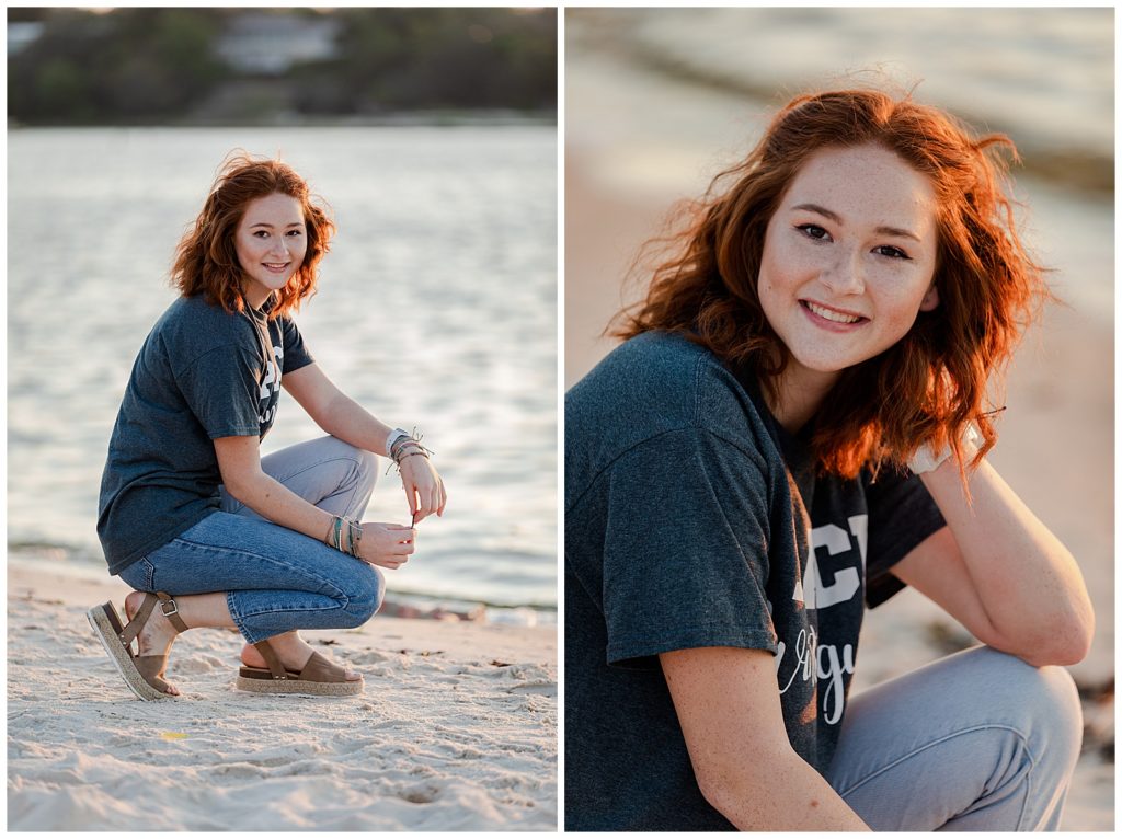 Pace High school senior photo session on beach near Pensacola Bay. Pensacola Senior Photographer, Jennifer Beal Photography. 