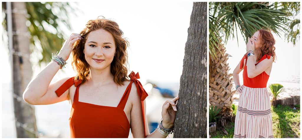 Candid photos during high school senior portrait session near Pensacola Bay. Pensacola Senior Photographer, Jennifer Beal Photography. 