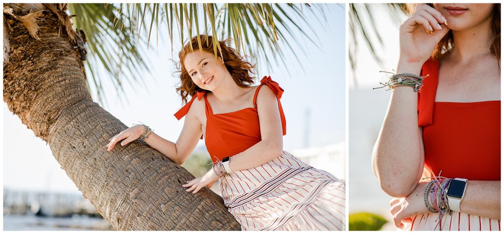 High school senior beach photo session with girl in orange dress. Pensacola Senior Photographer, Jennifer Beal Photography. 