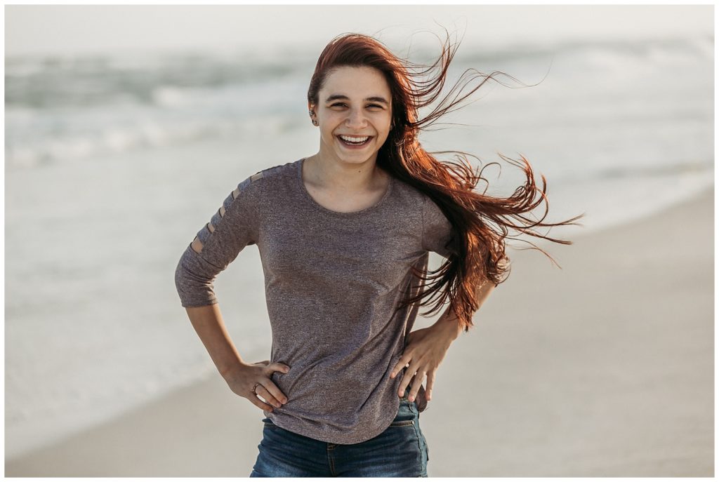 Windblown girl during senior photography session