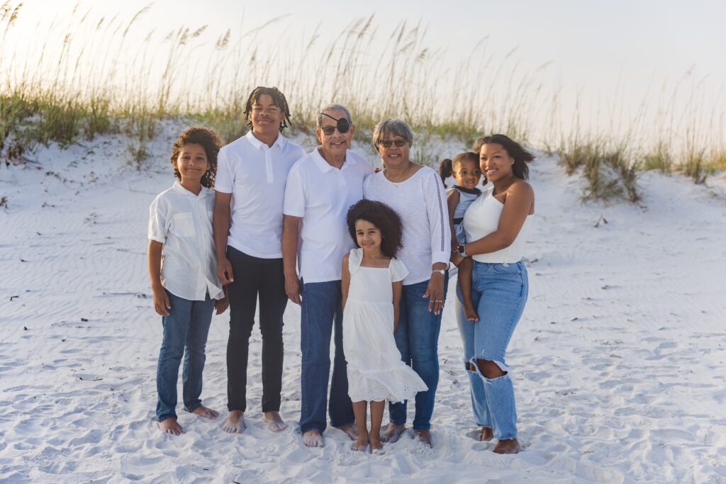 Family Pictures grandparents with grandchildren on Pensacola Beach 