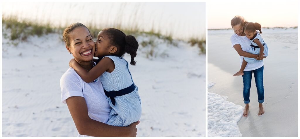 Momma playing with her daughter on beach