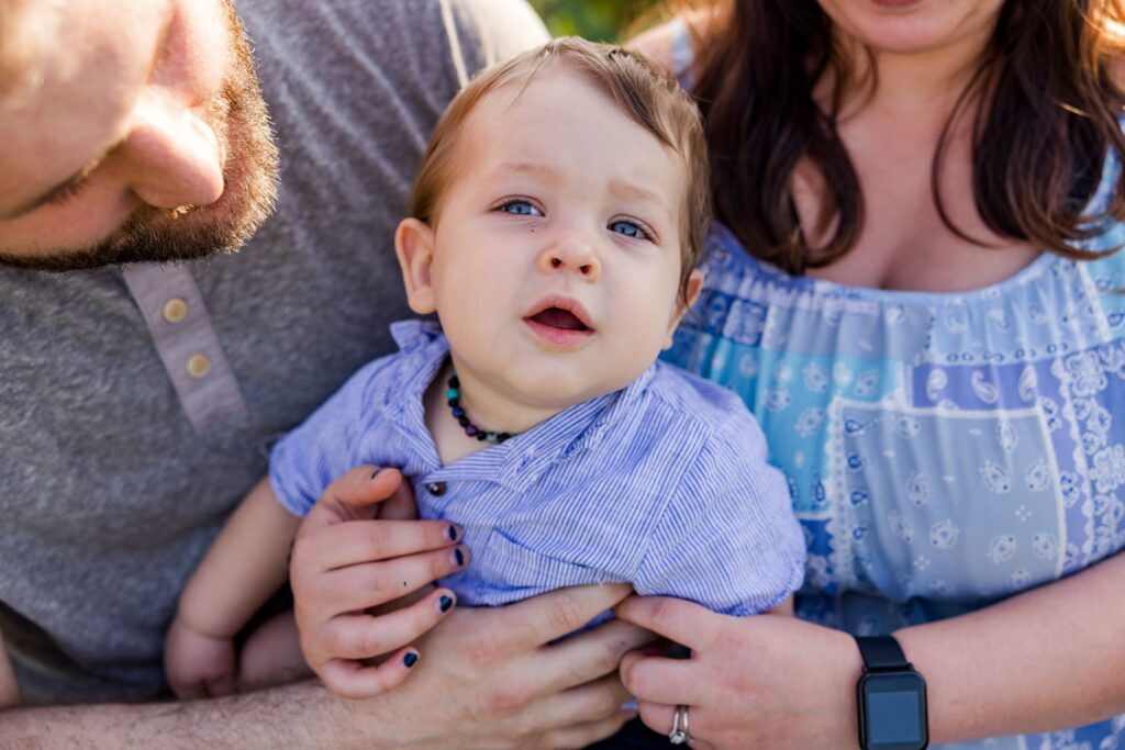 Toddler during family photos for fall at Holland Farms in Milton, FL