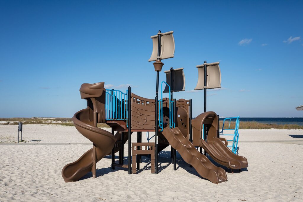 Pirate Ship Playground at Park West for a fun-filled Pensacola Beach vacation with toddlers